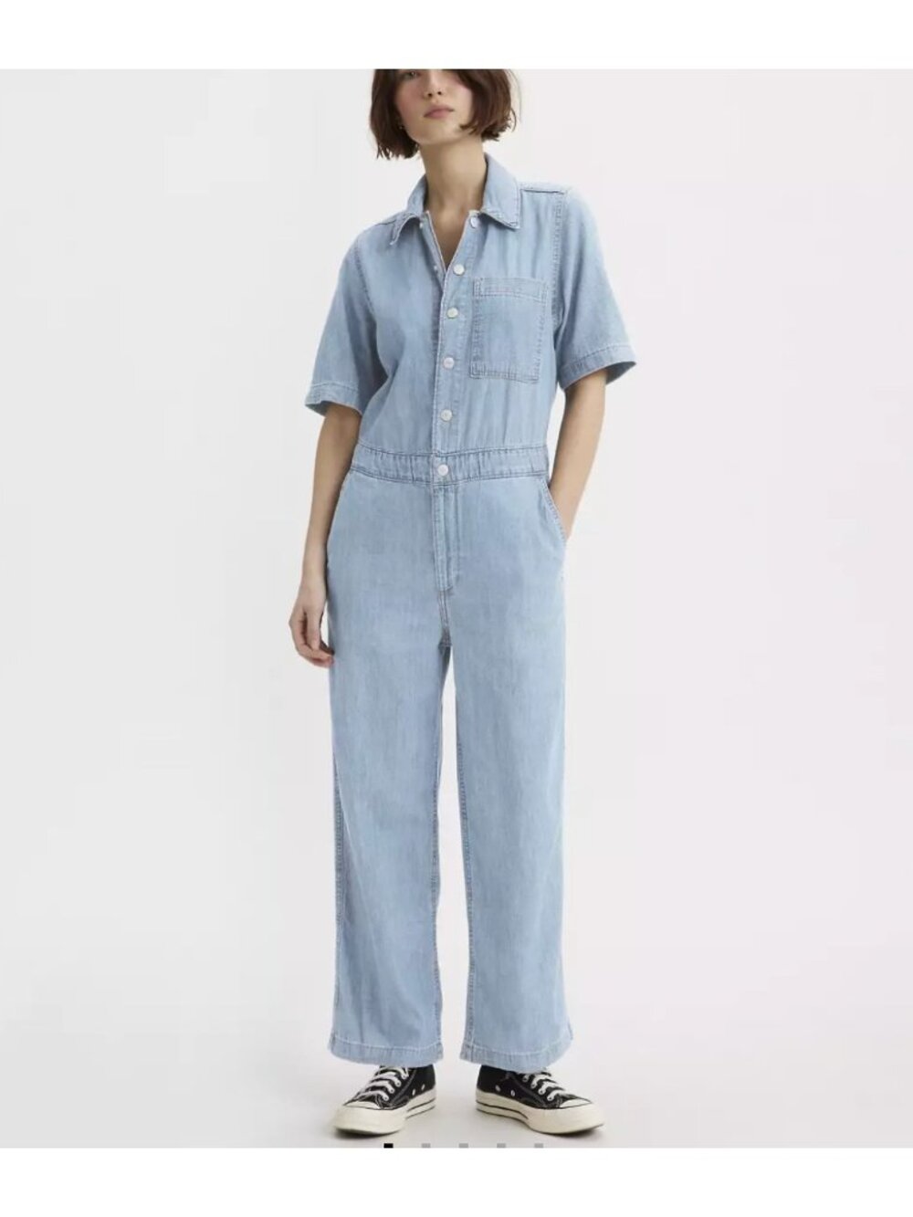 New Levi's L Short Sleeve Heritage Jumpsuit Large Regular Glad to Meet You Light